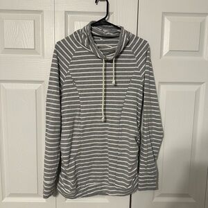 Striped Gray & White Hoodie - nursing/pumping/maternity
